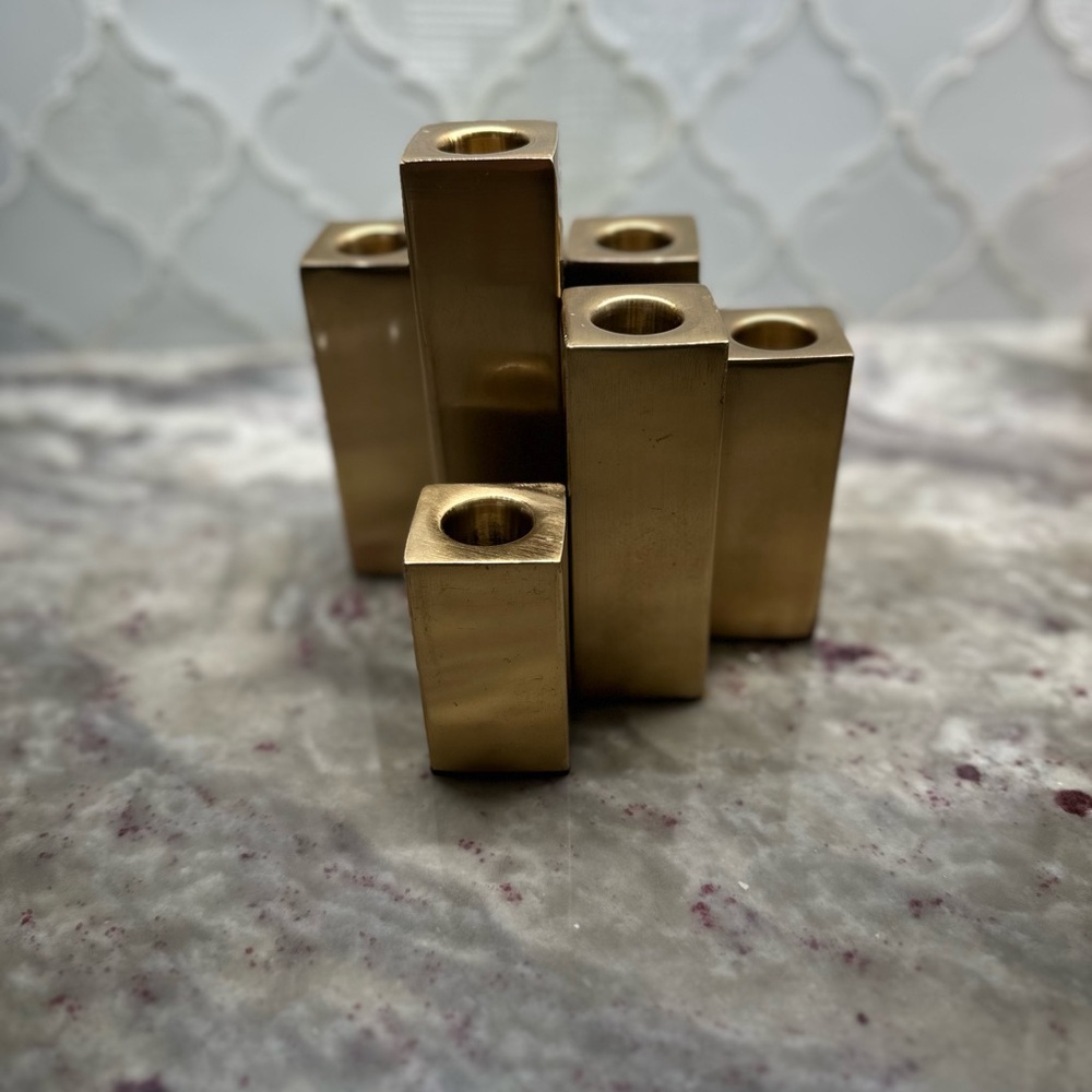 MCM Gold Geometric Candle Holders